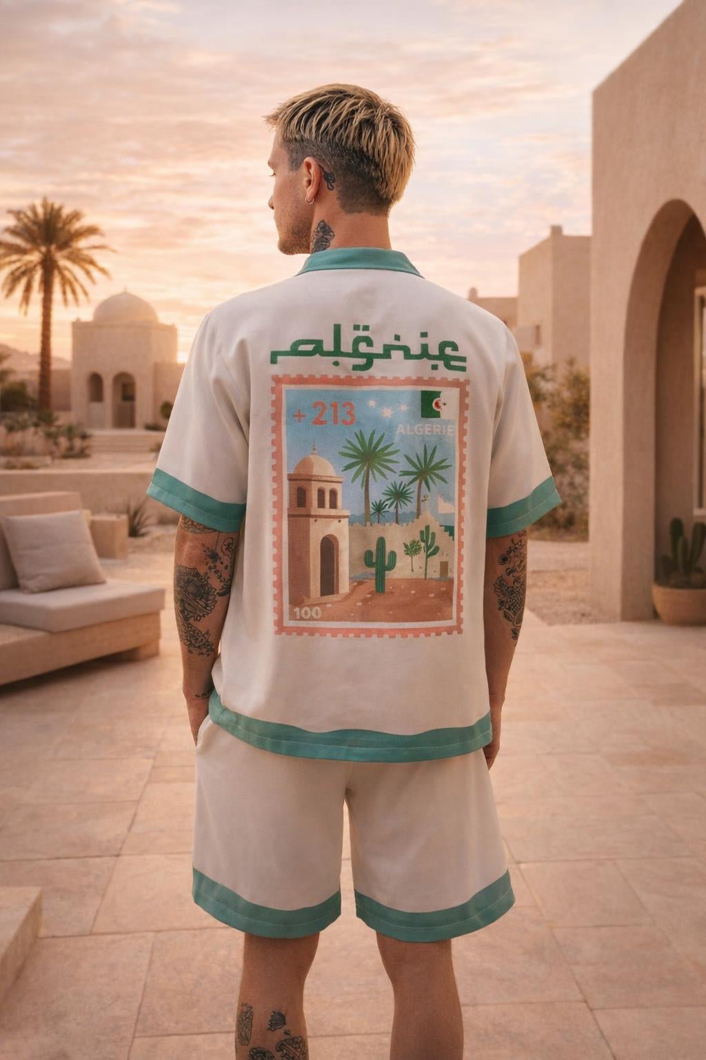 Ensemble été chemise + short imprimé Algérie +213 - BLVCKSTORE