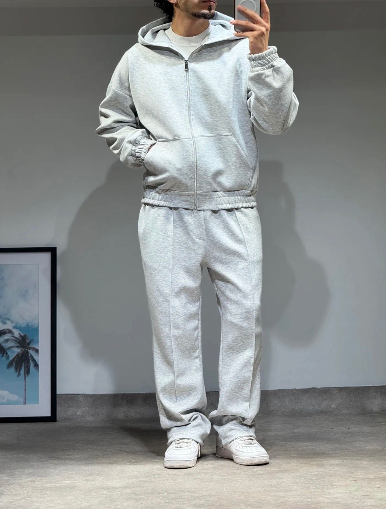 Ensemble Hoodie Zippé + Jogging Gris Chiné - BLVCKSTORE