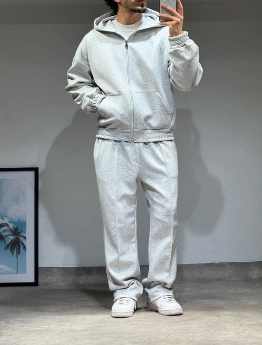 Ensemble Hoodie Zippé + Jogging Gris Chiné - BLVCKSTORE