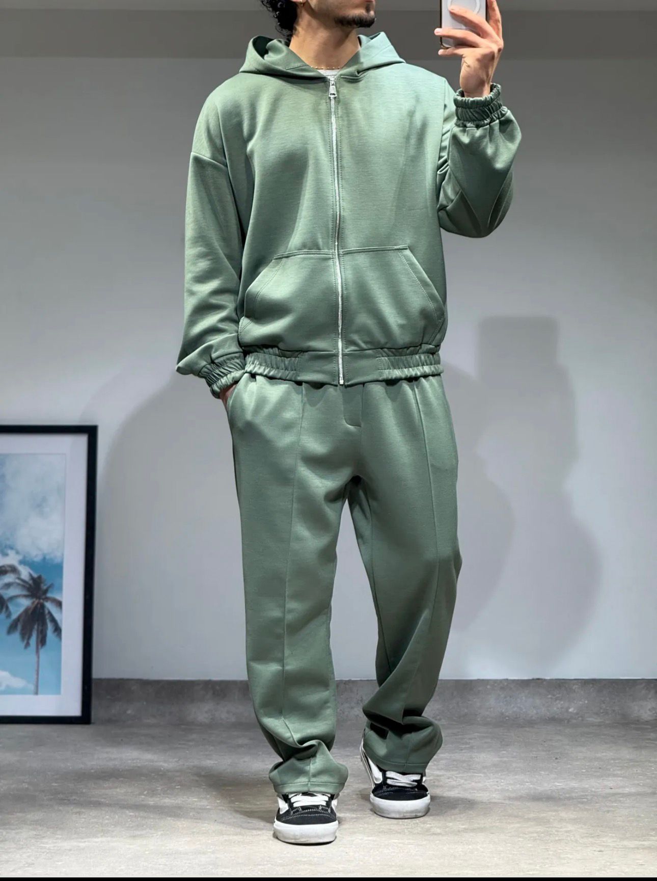 Ensemble Hoodie Zippé + Jogging Sauge - BLVCKSTORE